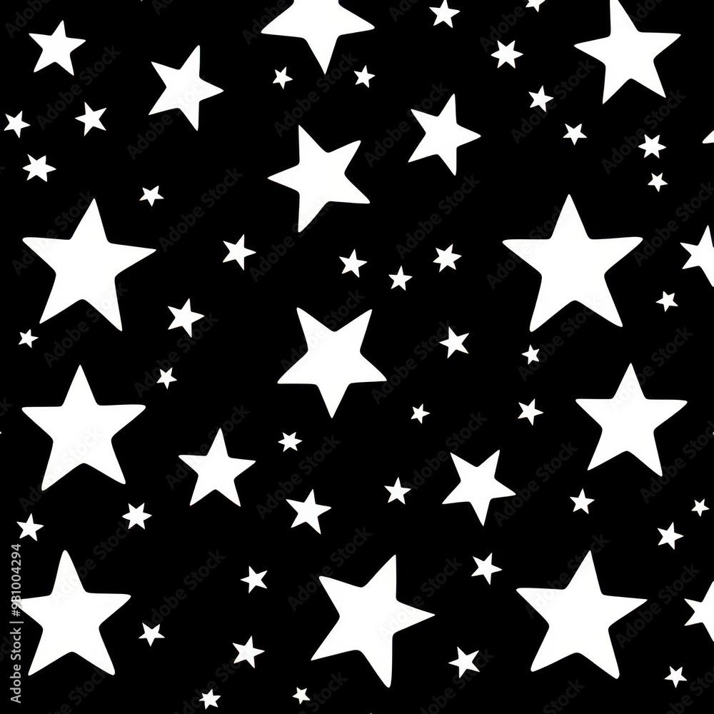 Poster a minimalist star pattern design on a black background, creating a sparse yet charming visual. perfe