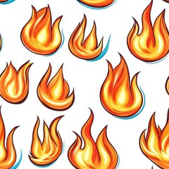 Bright and playful cartoon fire pattern, perfect for adding a fun touch to designs and illustrations. Bold colors and lively shapes ignite creativity