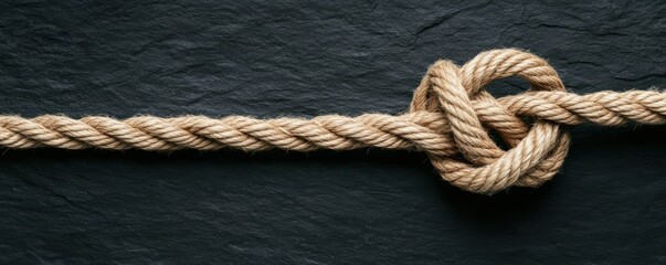 Fototapeta premium A close-up view of a strong rope knot on a dark background, symbolizing strength and connection.