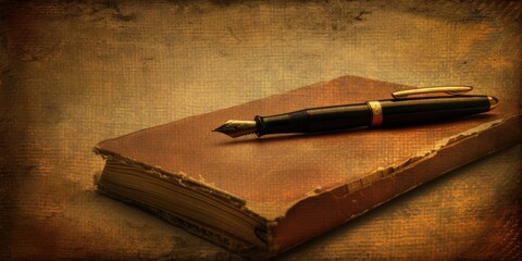 Vintage photograph of an ink pen and notebook