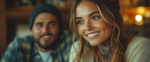 Casual Tattooed Architect Meeting Young Couple, Relaxed Setting
