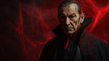 Mystical Vampire Old Man in Halloween red background