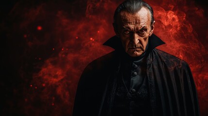 Mystical Vampire Old Man in Halloween red background