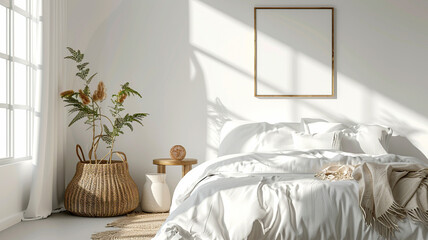 Bright and airy bedroom with natural light and indoor plants in a modern design