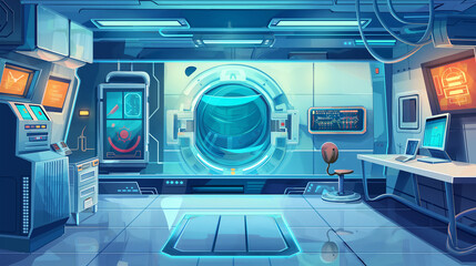 Obraz premium The Spaceship laboratory interior room isolation, game background, Illustration
