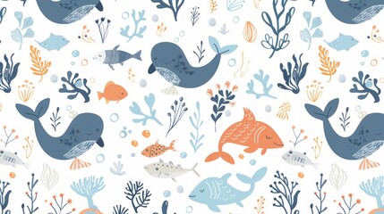 Obraz premium cute seamless pattern of animal aquatic 