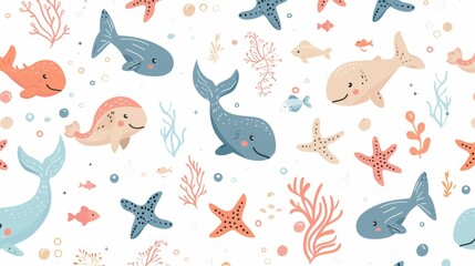 Obraz premium cute seamless pattern of animal aquatic 