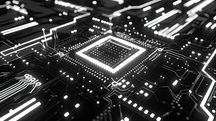 Circuit Board with Glowing Processor