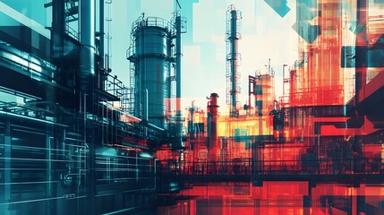 A man and a woman walk in front of a city skyline. The sky is orange and the city is in the background