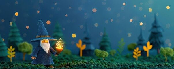 A wizard casting a spell to grow an enchanted forest, with trees sprouting and glowing, magic, wizard, nature magic