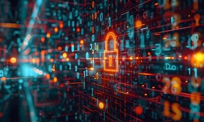 Obraz premium Cybersecurity and data privacy protection concept, lock, binary digits background.
