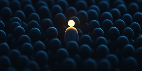 Obraz premium A person shines against a background of dark figures, symbolizing individuality, confidence and personal growth