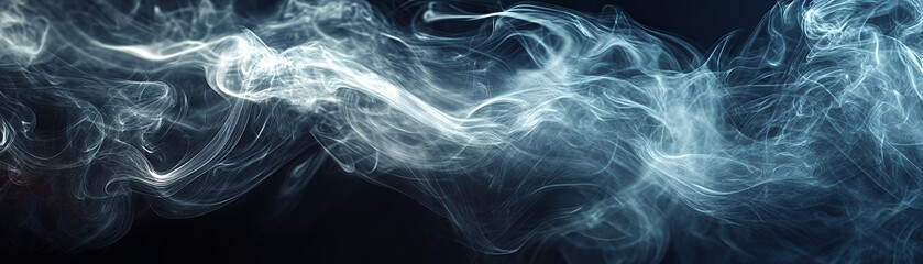 Abstract white smoke on black background with flowing, swirling pattern.