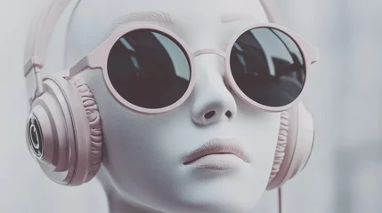 Pink Headphones and Sunglasses on Mannequin Head © Narongsag