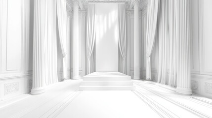 Fototapeta premium White Marble Room with Columns and Drapes