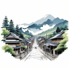 Obraz premium the AI Image Generator, Japanese landscape. Ancient architecture