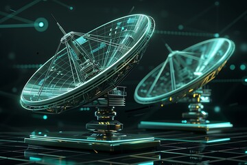 Futuristic Satellite Dishes with Abstract Background.