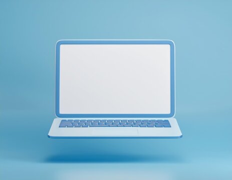 A laptop with a blank screen is floating in the air, 3D illustration