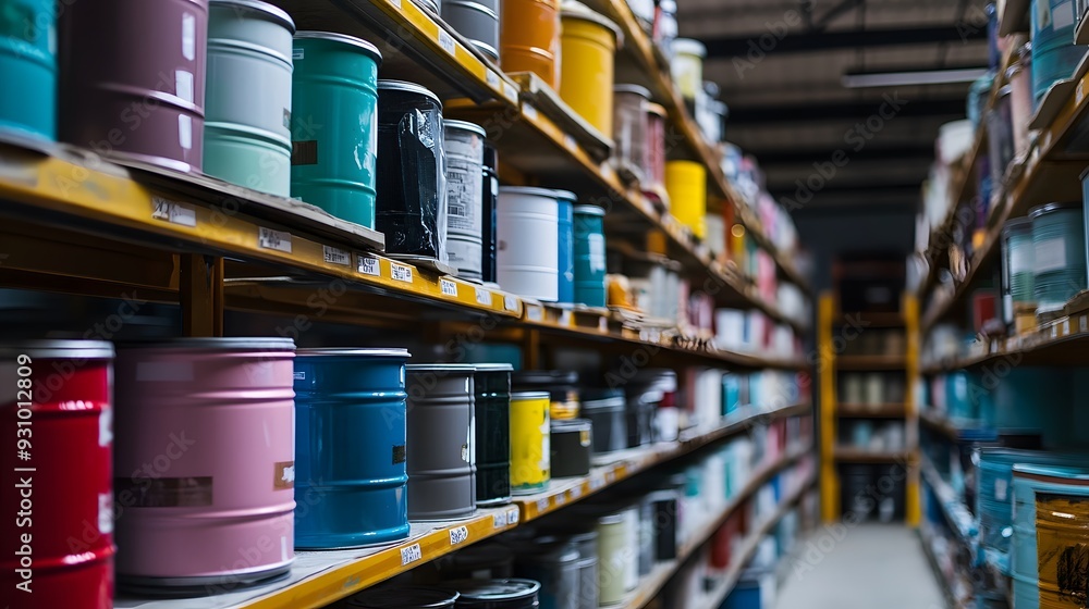 Poster a row of colorful cans are lined up on a shelf. the colors are bright and vibrant, creating a cheerf