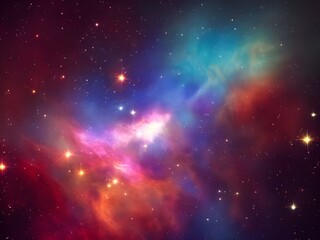 Fototapeta premium Vibrant Cosmic Nebula with Colorful Light Beams and Starry Background in Deep Space 