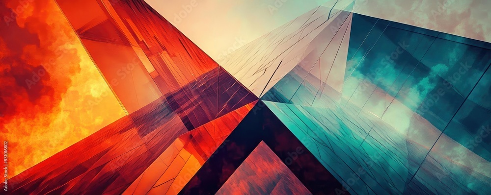 Poster a vibrant abstract background featuring bold geometric shapes and dynamic color contrasts for creati