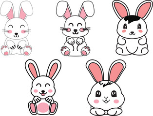 Print, Rabbit, black and white, clipart, kawaii, Cute
