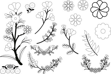 Print, Flower leaf, leaf, black and white, clipart, kawaii, Cute