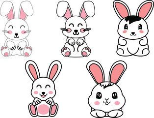 Print, Rabbit, black and white, clipart, kawaii, Cute