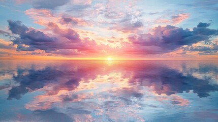 A captivating sunset reflecting on tranquil water, showcasing vibrant colors and serene beauty in nature.