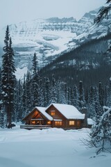 Snowy Cabin Retreat Amidst Wintery Peaks
