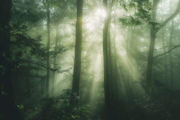 Naklejka premium Sunlight in Misty Forest