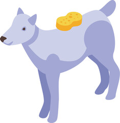 Dog standing with sponge on its back, taking a bath after a walk