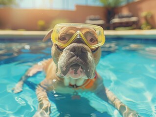 Aquatic Canine Revelry with Snorkel and Goggles