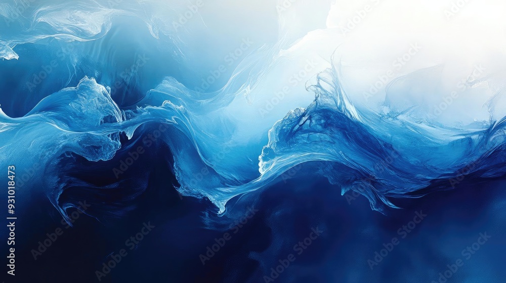 Poster a mesmerizing blue abstract wave pattern that evokes tranquility and depth, perfect for creative pro