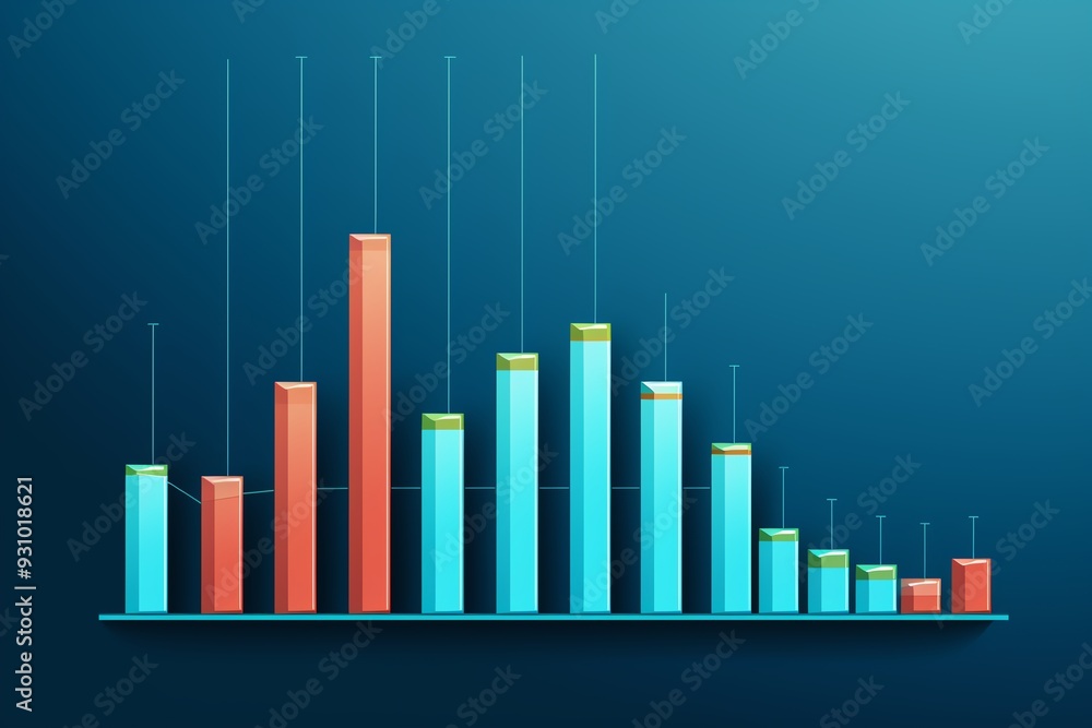 Poster a colorful bar graph representing data analysis results, featuring blue and red bars on a blue backg