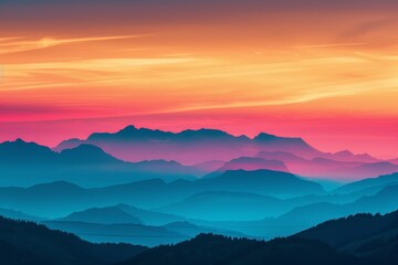Fototapeta premium Mesmerizing Sunset Panorama Over Mountain Silhouette