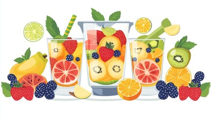 A Fruit blender refreshing mixed fruit combinations flat design illustration