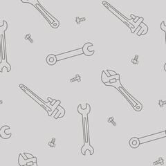 Outline Wrench Bolt Tool Vector Seamless Pattern illustration for Print, Wallpaper, Decoration.
