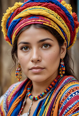 Fototapeta premium Hispanic woman with traditional colorful hat and necklace.