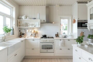 Bright and cozy white kitchen with minimal decor and elegant touches