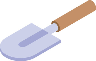 Small hand shovel with wooden handle for planting flowers and vegetables, isometric view