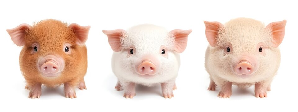 Adorable Miniature KuneKune Pigs Isolated on White Background
