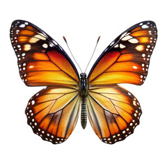 Obraz premium Monarch Butterfly Wings Unfurled: A vibrant orange and black monarch butterfly with its wings fully extended against a clean white background. 
