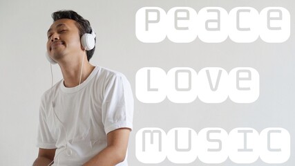 quotes about music, asian man listen to music wearing white t-shirt 