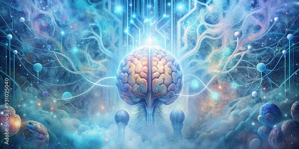 Poster the illuminated mind: a human brain intertwined with glowing circuitry, symbolizing the power and po