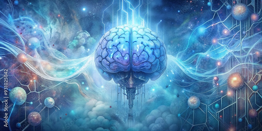 Aufkleber the illuminated mind: a human brain intertwined with glowing circuitry, symbolizing the power and po