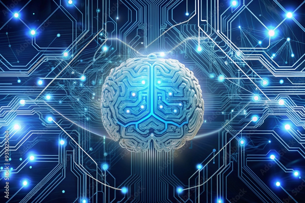 Poster the illuminated mind: a human brain intertwined with glowing circuitry, symbolizing the power and po