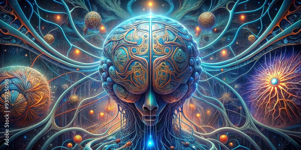 Poster the illuminated mind: a human brain intertwined with glowing circuitry, symbolizing the power and po