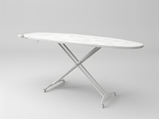 A sleek and minimalist white ironing board against a bright studio background