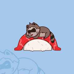cute raccoon rest on sushi